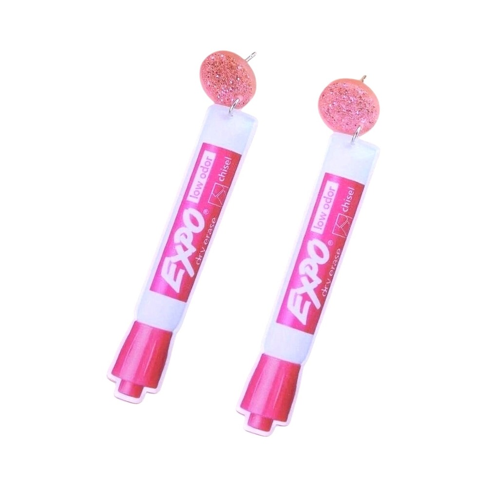 New Expo Dry Erase Marker Dangle Earrings Pink Glitter Top Teacher Gift Cute
